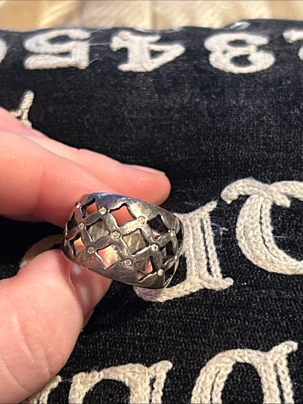 Openwork Lattice Dome Ring in Silver Tone